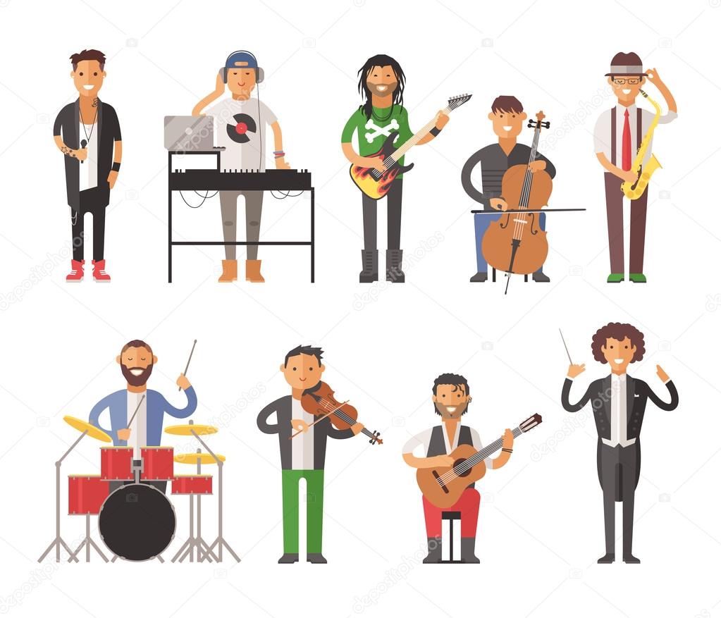 Musicians people flat vector illustration — Vector de stock