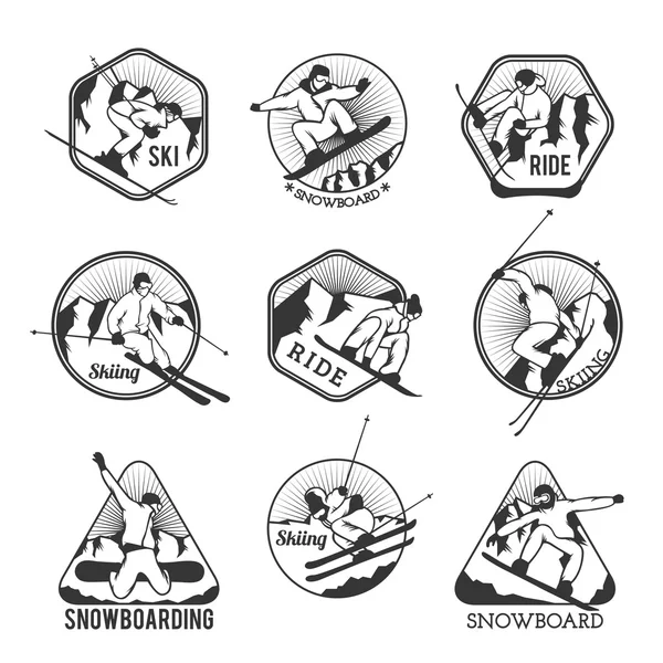 Ski resort logo emblems, labels badges vector elements — 스톡 벡터