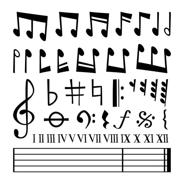 Note de musique collection d'icônes vectorielles silhouette noire — Image vectorielle