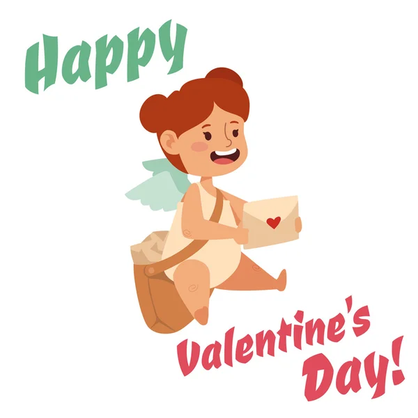 Valentine den Amor andělé kreslený styl vektorové ilustrace. Amur kluk hraje — Stockový vektor