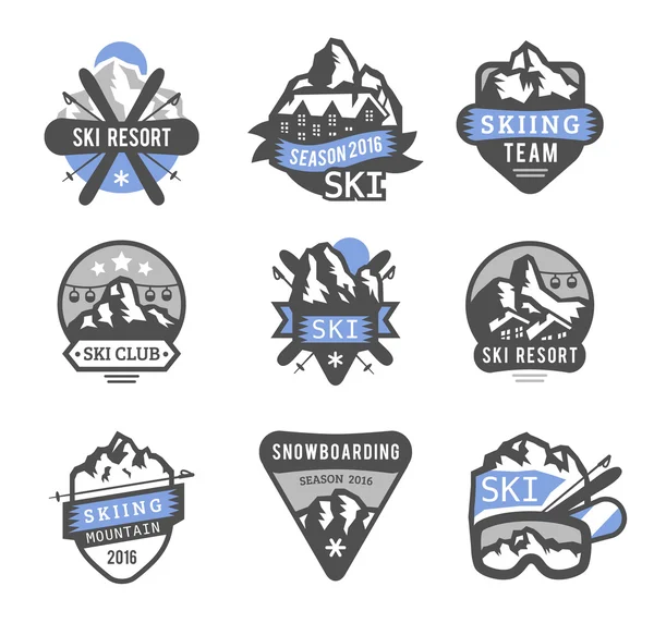 Logo de station de ski emblèmes, étiquettes badges éléments vectoriels — Image vectorielle