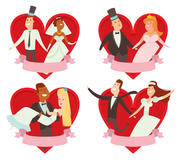 Casamento casais desenho animado estilo vetor ilustração —  Vetores de Stock