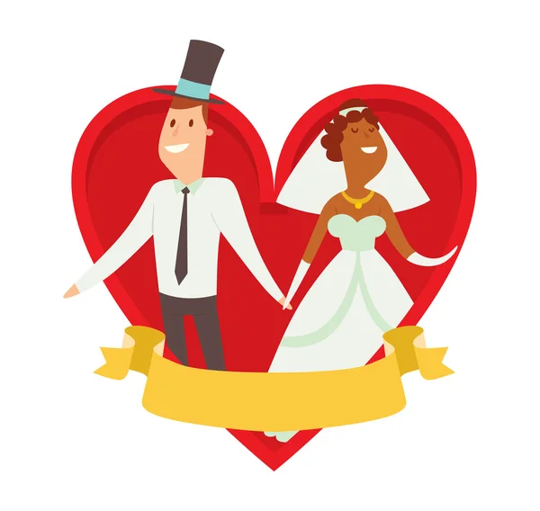 Wedding couples cartoon style vector illustration — Stock Vector