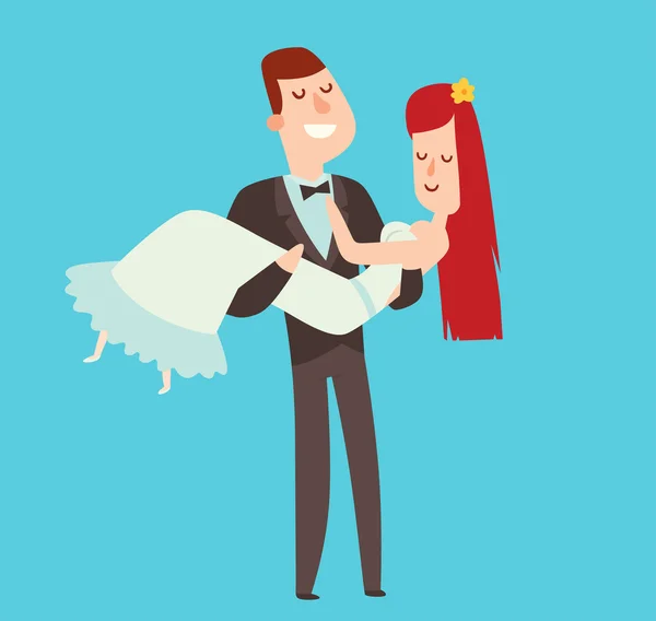 Esküvői párok rajzfilm stílusú vektoros illusztráció — Stock Vector