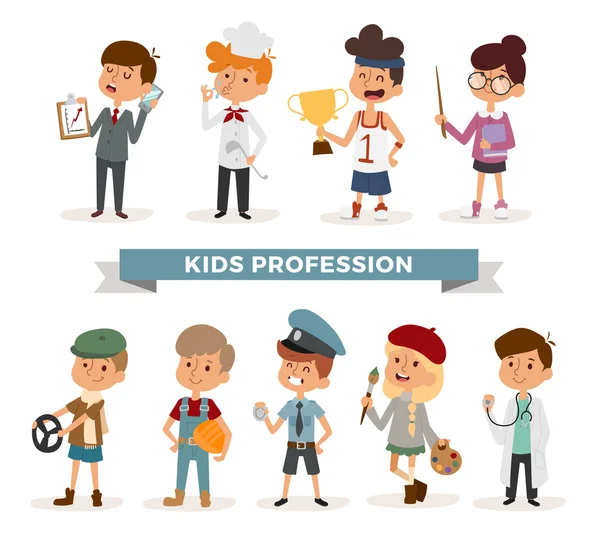 Set of cute cartoon professions kids — Stockvector