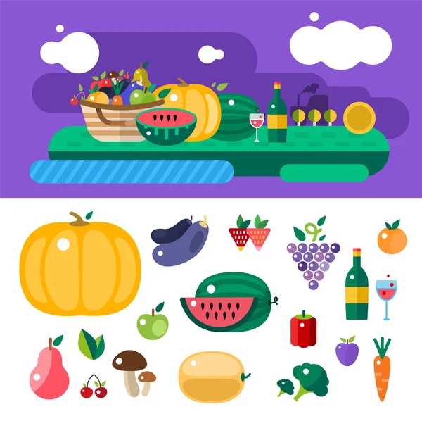 Tiempo de cosecha iconos de alimentos ilustración — Foto de Stock