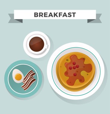 Breakfast flat top view set icons silhouette illustrations