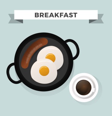 Breakfast flat top view set icons silhouette illustrations