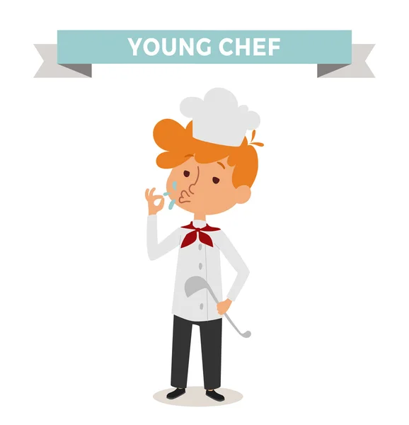 Cute cartoon vector profession chef kid with cook spoon — Διανυσματικό Αρχείο