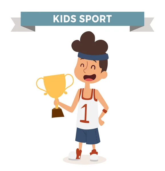 Cute cartoon vector profession basketball kid with award — Wektor stockowy