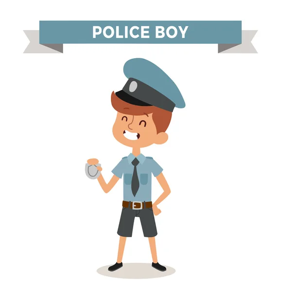 Police boy with sign isolated on white — Stok Vektör