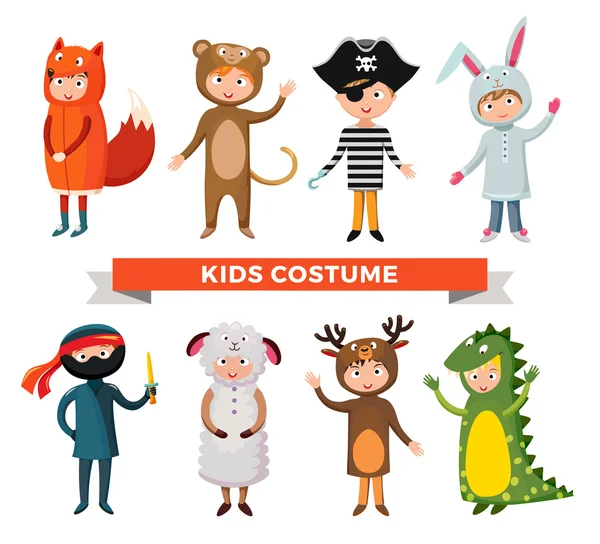 Niños diferentes trajes aislados vector ilustración — Vector de stock