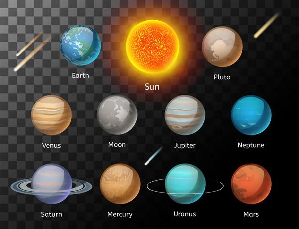 Planetas vetor colorido definido no fundo escuro — Vetor de Stock