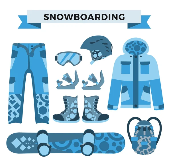 Snowboard Sportbekleidung und Werkzeuge Elemente — Stockvektor