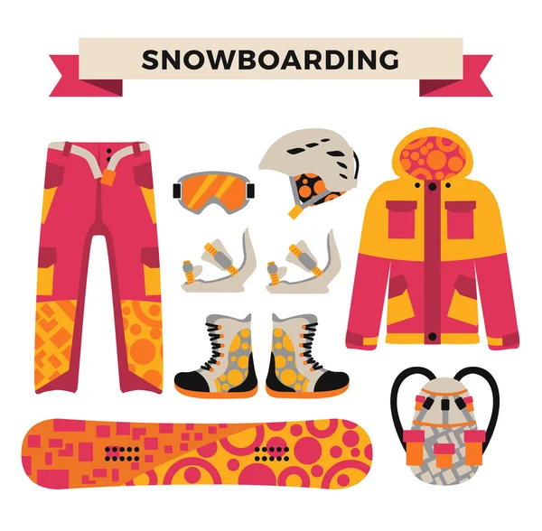 Snowboard sport clothes and tools elements — Stock Vector