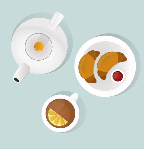 Pequeno-almoço plana vista superior conjunto ícones silhueta ilustrações — Vetor de Stock