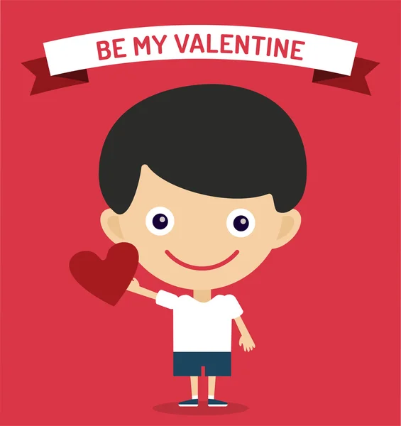 Cute cartoon boy with heart vector illustration — 스톡 벡터