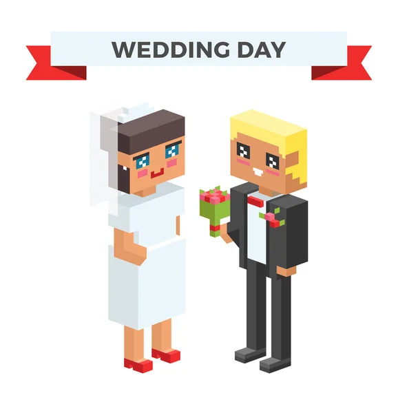 Hochzeit 3D Paare Cartoon-Stil Vektor Illustration — Stockvektor