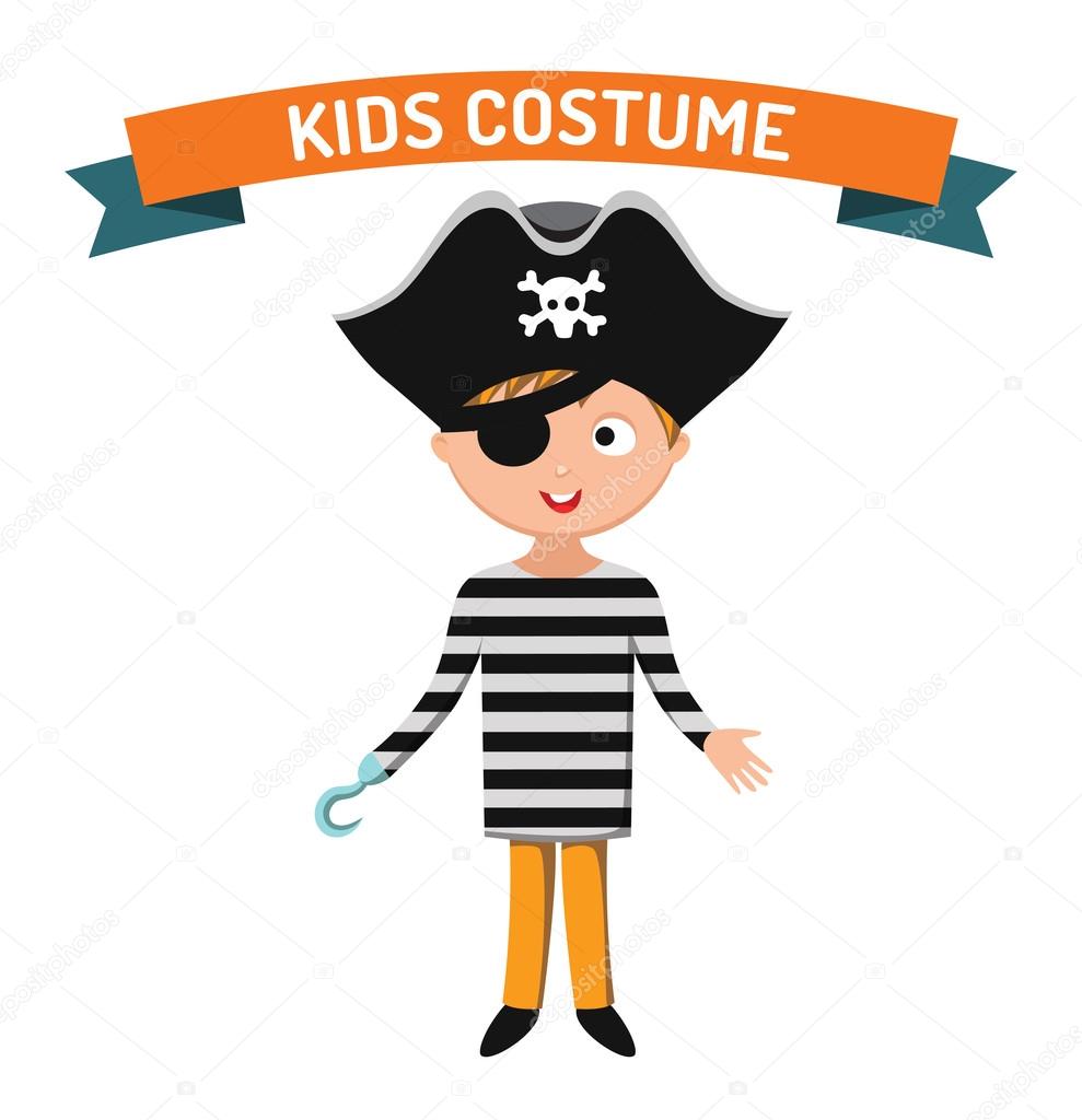 Pirate kid costume isolated vector illustration