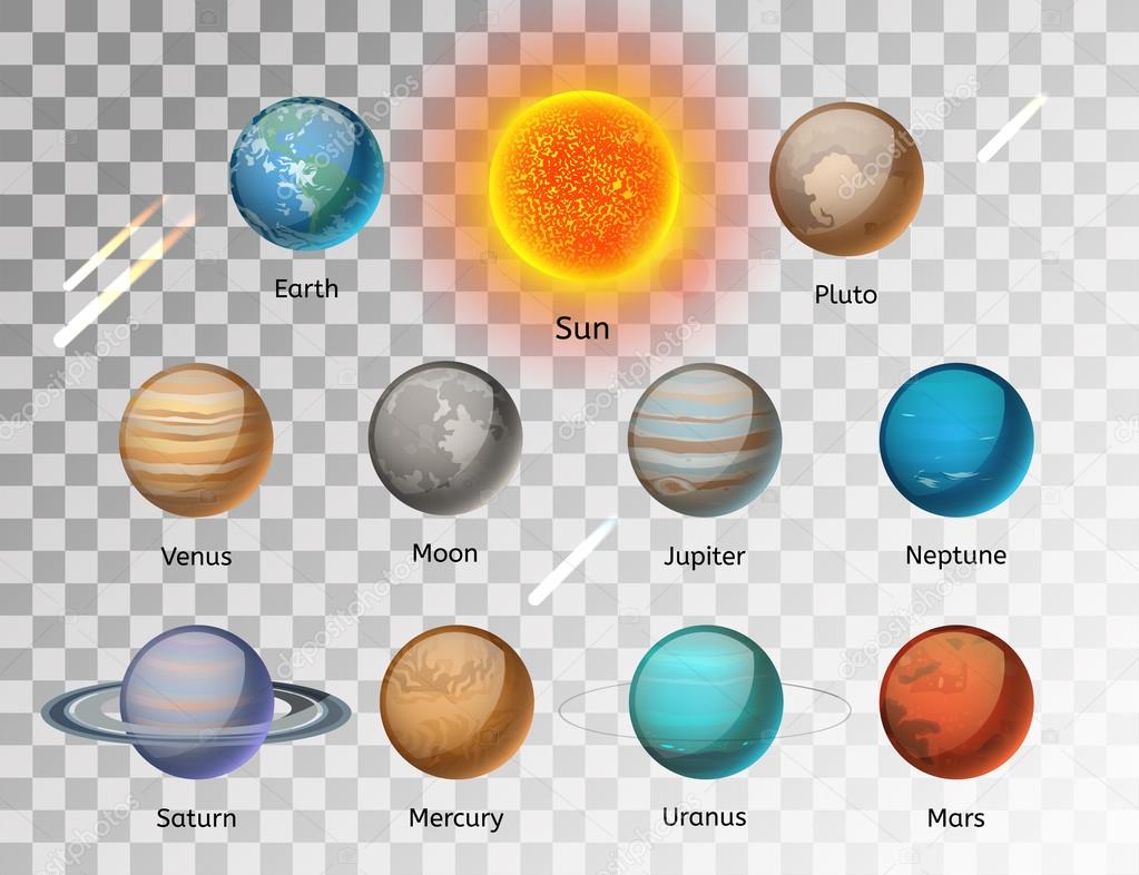 Planets colorful vector set on white background