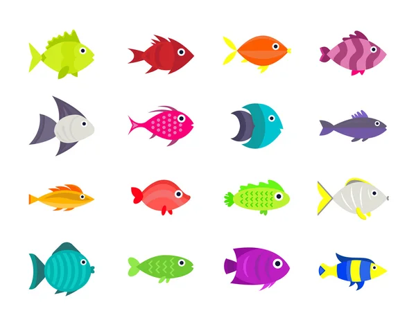 Lindo vector de peces iconos de ilustración conjunto — Vector de stock