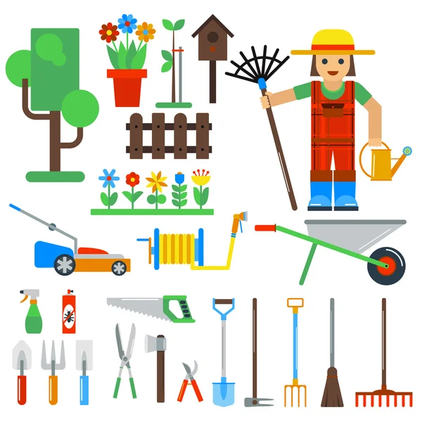 Gardening tools vector icons isolated on white background — Stok Vektör