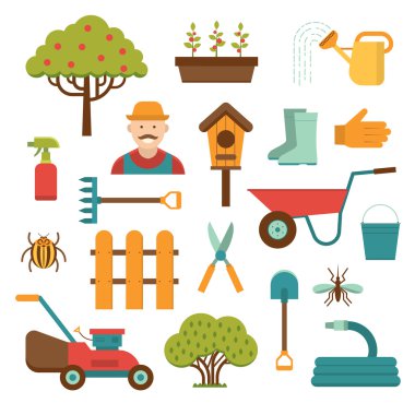 Gardening tools vector icons isolated on white background