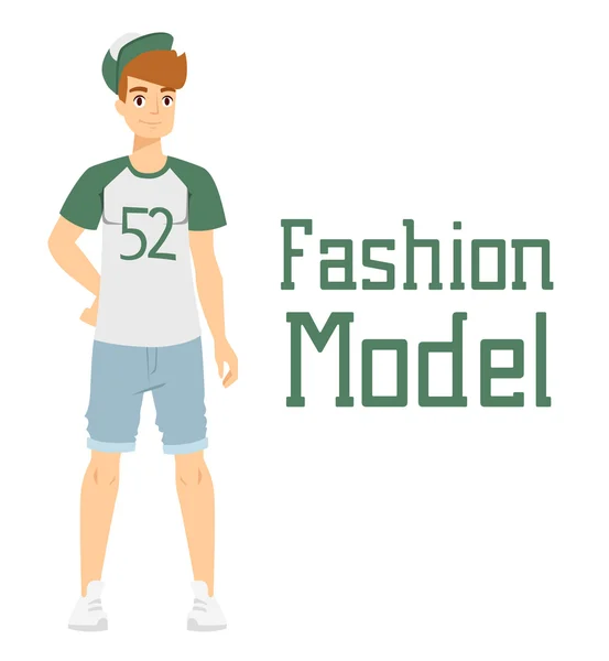 Beautiful vector cartoon fashion boy model constructor  look standing over white background — Stock Vector