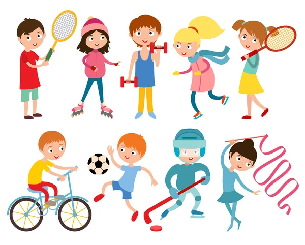 Young kids portsmens isolated on white vector illustration — Stok Vektör