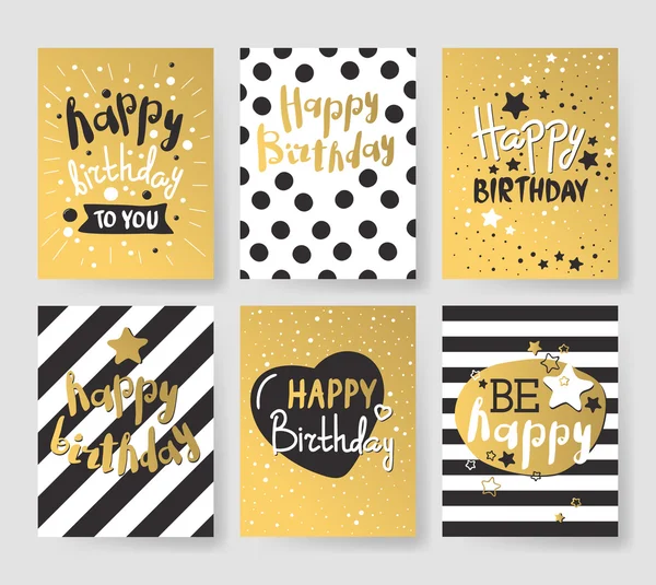 Conjunto de hermosas tarjetas de invitación de cumpleaños decoradas con globos de colores, pasteles y elefante de dibujos animados . — Archivo Imágenes Vectoriales