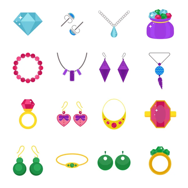 Set of jewelry vector flat icons — ストックベクタ