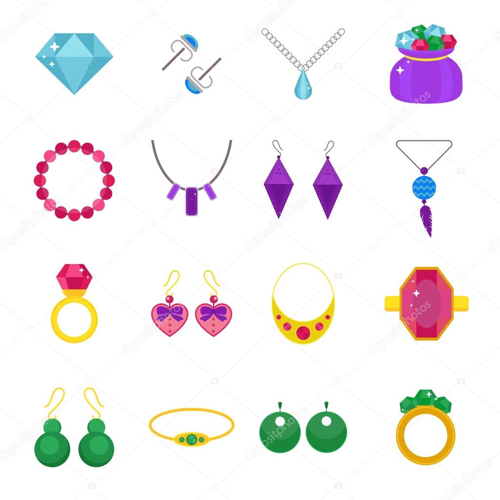 Set of jewelry vector flat icons