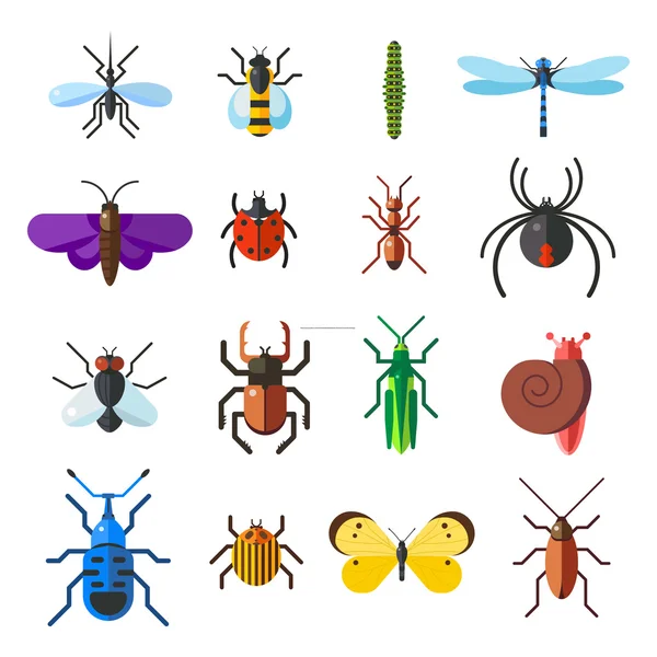 Conjunto plano icono de insecto aislado sobre fondo blanco — Vector de stock