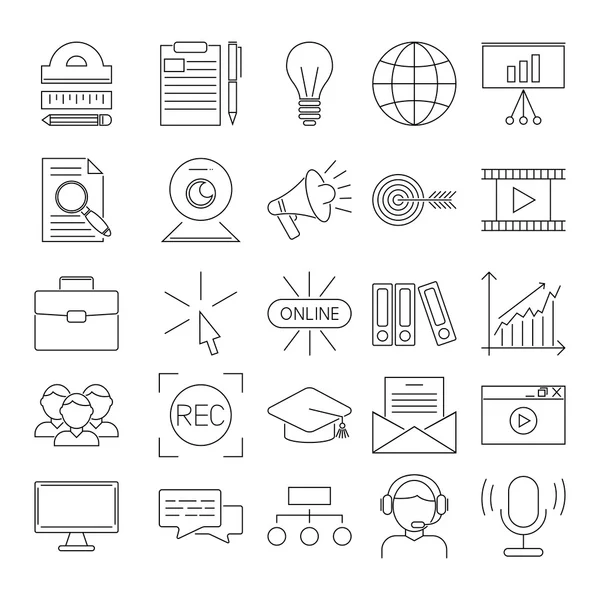 Vector business webinar and online education outline icons — Stockvector