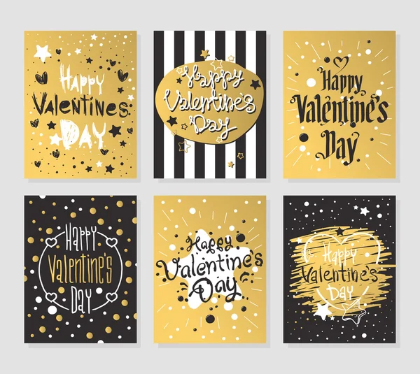 Happy Valentines Day gold and black greeting cards vector illustration — Stockový vektor