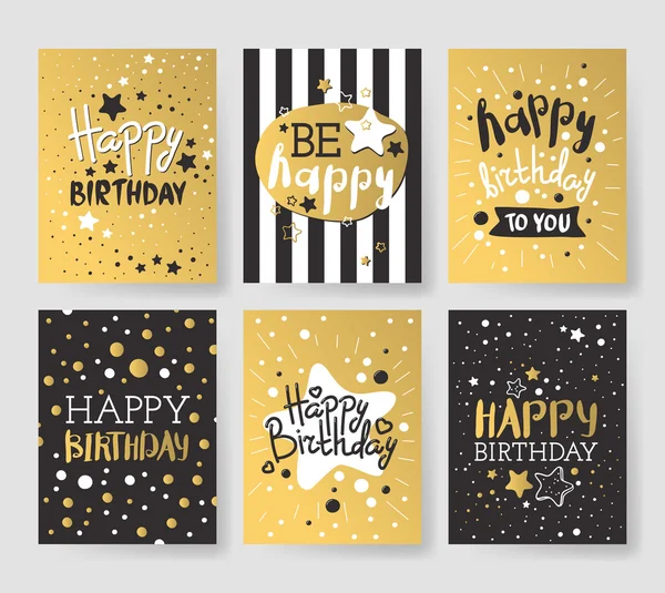 Set of beautiful birthday invitation cards decorated with colorful balloons, cakes and cartoon elephant. — Stock Vector