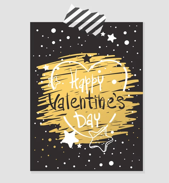 Šťastný Valentines den zlaté a černé přání vektorové ilustrace — Stockový vektor