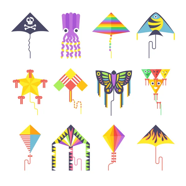 Flying kite vector collection Isolated on a white background — ストックベクタ