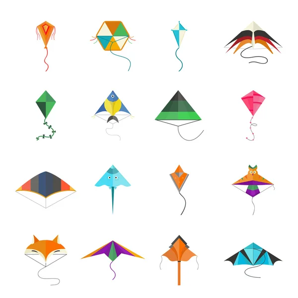 Flying kite vector collection Isolated on a white background — Stock vektor