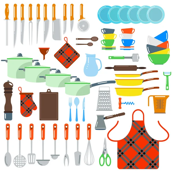 Cocina platos vector iconos planos aislados sobre fondo blanco — Archivo Imágenes Vectoriales