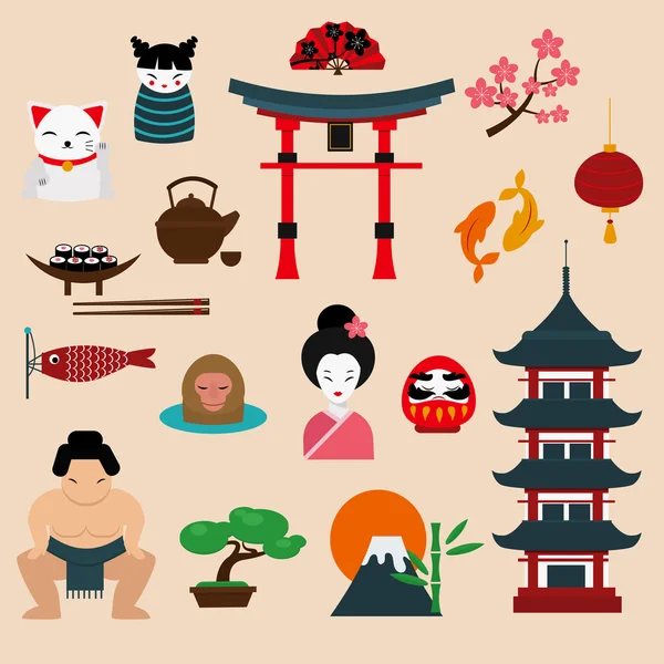 Japan landmark travel vector icons elements — Stockvector