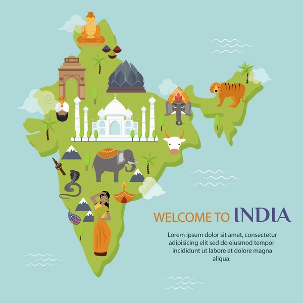 India landmark travel map vector illustration — Stockvector
