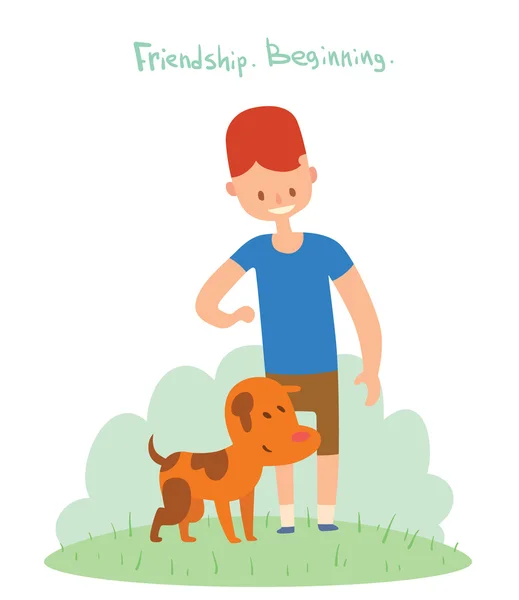 Menino e cão amigos ilustração vetorial —  Vetores de Stock