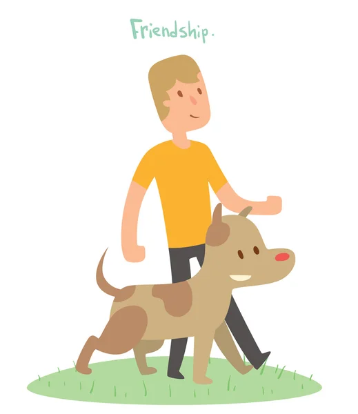 Jongen en hond vrienden vector illustratie — Stockvector