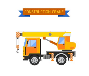 Building under construction crane machine technics vector illustration