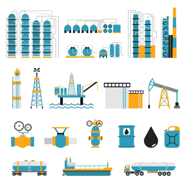 Oil industry flat style vector symbols — Stock Vector