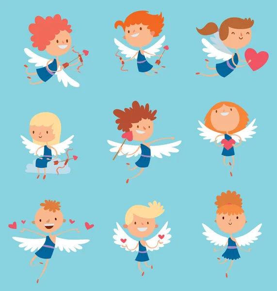 San Valentino cupido angeli cartone animato stile vettoriale illustrazione — Vettoriale Stock