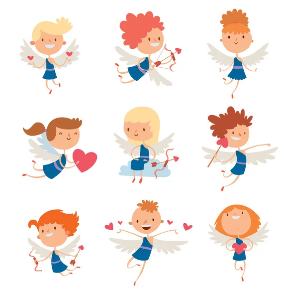 San Valentino cupido angeli cartone animato stile vettoriale illustrazione — Vettoriale Stock