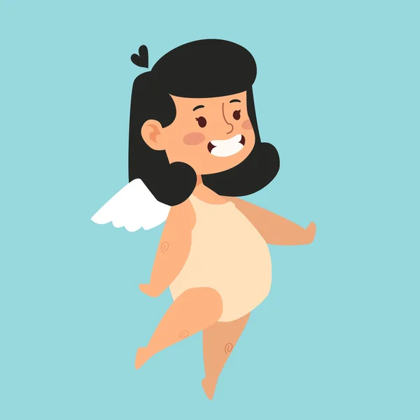 Dag van de Valentijnskaart cupid engelen cartoon stijl vectorillustratie — Stockvector