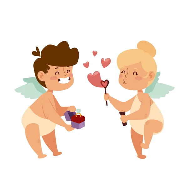 Dia dos Namorados anjos cupido desenho animado estilo ilustração vetorial —  Vetores de Stock